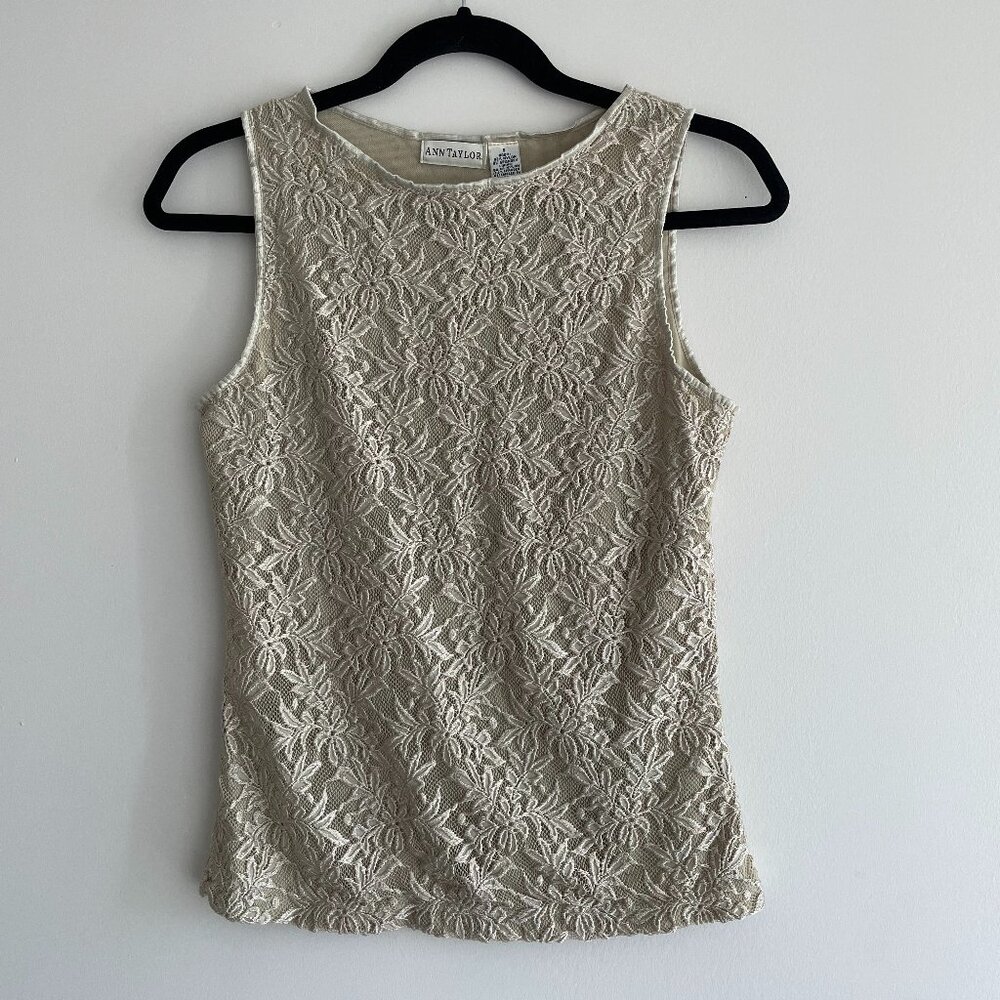 Ann Taylor Cream Lace Sleeveless Top